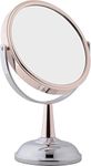 Danielle Creations Double-Sided Makeup Mirror, 1X / 5X Magnifying Freestanding Tabletop Mirror – 16.5cm Round, Chrome & Rose Gold
