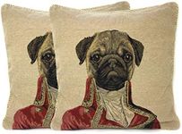 Pug Renaissance Dog Throw Pillow Cover - Tache Napoleon Bownparte - 2 Pieces 18 X 18 Inch Square French Vintage Tapestry Woven Set