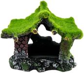 Aquarium Decoration House Resin Hollow Hideout House, Betta Fish Hide Accessories Cave Ornament Tank Small Fish Hideaway with Moss