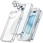 JETech 5 in 1 Case for iPhone 15 6.1-Inch with 2-Pack Each Tempered Glass Screen Protector and Camera Lens Protector, Non-Yellowing Shockproof Bumper Phone Cover (Clear)