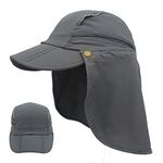 Magracy Mens Womens Outdoor Wide Brim Sun Cap Mesh UPF50+ Neck Flap Hat Quick Dry Fishing Hats Dark Grey