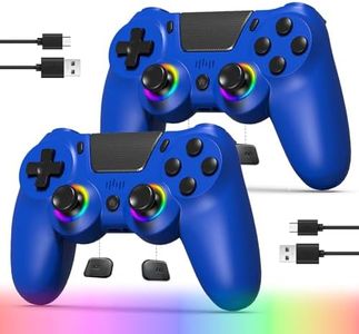 TJPD 2-Pack Wireless Controller for PS4/Pro/Slim & PC，2 Programmable Rear Buttons, RGB Lighting, 1000mAh Battery, Dual Vibration, 6-Axis Gyro, Built-in Speaker & Audio Jack (Blue)
