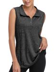 Viracy Womens Tank Tops Loose Fit, Woman Activewear Sleeveless 1/4 Zip Up Workout Tunic Shirts Breathable Dry Fit Plus Size Working Out Cycling Sun Protection Clothing Dark Grey 2XL