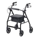 Ultra Lightweight Folding rollator Wheeled Walker Walking Frame with Brakes, seat and Bag 18cm Wheels (Black)