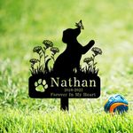 GRJIRAC Personalized Flowers Dog Grave Marker Metal Memorial Stake, Custom Paw Butterfly Dog Memorial Grave Marker, Customized Pet Burial Marker for Grave Dog Loss Gifts Dog Statue Memorial Plaque