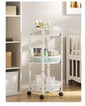 HOME CUBE 3-Tier Metal Kitchen Rotating Trolley Storage Rolling Cart Kitchen Storage Rack Kitchen Organizer Items Vegetable Fruit Basket Stand for Storage Onion Potato Rack. (White)