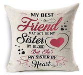 WePurchase To Best Friends My Best Friend May Not Be My Sister By Blood But She's My Sister By Heart Cotton Linen Decorative Home Sofa Living Room Throw Pillow Case Cushion Cover Square 18x18 Inches