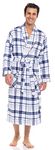 AMERICAN HEAVEN Men's Flannel Fleece Robe | Soft Cotton Shawl Collar Full Length Plaid Robe, White/Blue Plaid, 3X-Large