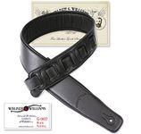 Walker & Williams G-907 Matte Black Finish Handmade Guitar Strap with Padded Glove Leather Back, Black, Regular