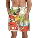 Island of Cuba Men's Beach Shorts - Elastic Waist, Drawstring, Pocket, Boardshorts - Summer Vacation Clothing, for Surfers Swimmers Travelers Outdoor Enthusiasts