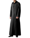 YAOHUOLE Mens Kaftan Abaya Islamic Causal Drawstring Hood Soft Dubai Arab Jalabiya Gown Butto Down Robes Black L