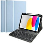 ProCase for iPad 10th Generation Case with Keyboard 10.9 inch 2022, PU Leather Case with Magnetically Detachable Wireless Keyboard for iPad 10th Gen A2696 A2757 A2777 -SkyBlue