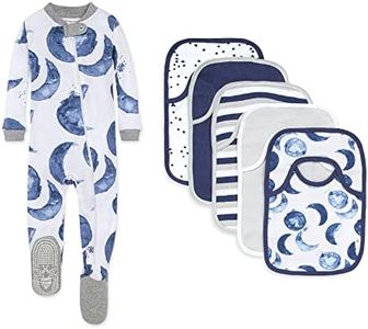 Burt's Bees Baby Unisex Baby Zip-up Footed Sleeper Pj & Set of Bibs Bundle, 100% Organic Cotton Gifting, Hello Moon, 24 Months US