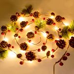 Christmas Garland with Fairy Lights 6.5FT 20 LED Battery Operated Lighted Xmas Garland Pine Cones Pre Lit Garland Christmas Home Decor for Mantle Stairs Tree Fireplace Table Indoor Outdoor Decoration