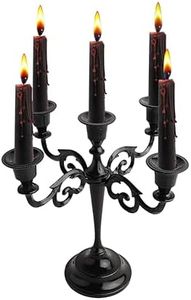 5 Arm Glossy Black Candelabra Taper Candle Holders Halloween Decorations Indoor Kitchen Décor Table Candles Candlestick Candelabra Centerpiece Gothic Home Decor Wedding 10 Inch Tall Metal Candelabra