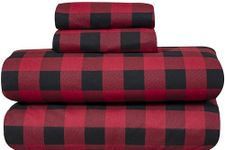 Bliss Casa 3 Piece 100% Cotton Flannel Sheet Set Twin - High GSM Deep Pockets, Warm Breathable Flannel Sheet Set. Flannel Bed Set Includes 1 Flat Sheet, 1 Fitted Sheet &1 Pillowcase (Buffalo Check)