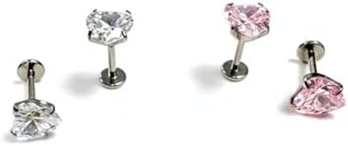 SPYXRAY G23 Titanium Heart Stud Earrings for Sensitive Ears, 18G 6mm Hypoallergenic Piercing Studs with Flat back, Internal Thread Earring Jewelry for Women