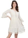 ishin Women's Pure Cotton Off White Zari Embellished A-Line Dress