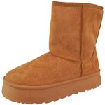 LoudLook Ladies Winter Boots Womens Platform Slip On Faux Fur Warm Lined Hug Shoes Size Camel 7