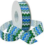 Morex Ribbon Chevron Printed Grosgrain Ribbon, 7/8-Inch by 20-Yard Spool, Electric Blue/Citrus