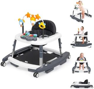 Mythoney 5-in-1 Music and Lights Foldable Baby Walker, Baby Walker with Wheels Portable with 5 Adjustable Heights, Infant Toddler Walker for Baby Boy Girls 6-18 Months(Grey)