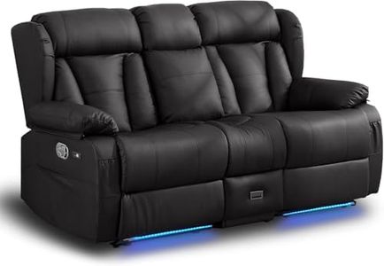 WISHDEER Loveseat Recliner Sofa, RV Recliner Couch, Manual Reclining Loveseat with Console for Living Room, Home Theater Seating with AC/USB C/USB and Drawer (Black with LED, Loveseat with Console)
