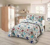 AZORE LINEN Kids’ Soft Microfiber Boys and Girls Sports Soccer Cleats Themed Quilt Bedspread Bedding Coverlet Set (Gray Soccer Sport 1, Twin)