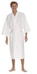 Waffle Robe by BOCA TERRY, Men's Knit White Waffle Spa Robe, Long Cotton Kimono Hotel Bathrobe - Medium, Large