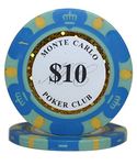 50pcs Monte Carlo Poker Club 3-tone Clay Composite 14 Gram Heavy Poker Chips By MRC POKER (Blue $10)