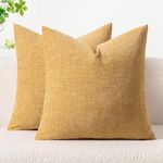 MIULEE Pack of 2 Couch Throw Pillow Covers 18x18 Inch Soft Beige Yellow Chenille Pillow Covers for Sofa Living Room Solid Dyed Pillow Cases