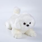 CU-MATE Maltese Stuffed Animal Simulation Dog -Realistic & Lifelike Soft Handmade Lying Dog Plush Toy Puppy -Present Gift for Boys and Girls