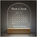 1st 2nd 5th 10th 25th Wedding Anniversary Date Gifts for Husband Wife, Personalised Anniversary Date Calendar LED Night Light, Happy Anniversary Boyfriend Girlfriend Gift