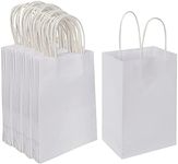 Oikss 100 Pack 5.25x3.25x8.25 Inch Small Kraft Bags with Handles Bulk, Paper Bags Birthday Wedding Party Favors Grocery Retail Shopping Business Goody Craft Gift Bags Cub Sacks (White 100PCS Count)