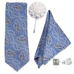 To The Nines Men's Tie, Pocket Square, Cufflinks & Lapel Pin (Blue40)