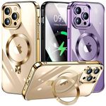 [CD Ring Compatible with MagSafe Invisible Stand]Magnetic for iPhone 12 Pro Max Case, [Electroplated Bumper Non-Yellowing][Look as Bare iPhone]Slim Clear Case with Holder for Women Men Girls