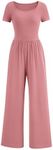 PRETTYGARDEN Women's Summer One Piece Jumpsuits Dressy Casual Short Sleeve Square Neck Wide Leg Jumpsuit Rompers (Dusty Pink,X-Small)