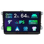 XTRONS Double Din 2+64GB Car Stereo Bluetooth for Volkswagen SEAT SKODA Caddy Polo Golf mk Passat, 9" Android Radio Player EQ DSP Wireless CarAutoPlay Cooling System Octa-Core Head Unit Optional DAB+