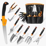 Garden Tools Set, 10 Pcs Stainless Steel Heavy Duty Gardening Tools Set with Folding Saw, Garden Hand Tools Starter Kit, Landscaping Tools, Gardening Tools Gift Sets for Women and Men