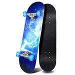 WINAKUI Beginner Skateboards, Kids Complete Skateboard with Flash wheel 80 x 20cm / 31 x 8 Inch, 7 Layer Maple Deck Double Kick Standard Skateboards for Boys and Girls