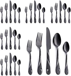 Seeshine Black Silverware Set for 6, 30-Piece Stainless Steel Flatware Set, Shiny Black Metal Cutlery Set, Include Fork, Knife and Spoon Set, Dishwasher Safe