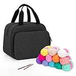 LoDrid Knitting Kit, Yarn Storage Bag with 12 Colors Yarn & 2 Crochet Hooks Knitting Starter Set, Portable Crochet Tote Organizer with Knitting Supplies Tools for Beginners, Black(Patented Design)