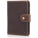 Polare Luxury RFID Blocking Leather Passport Holder Travel Wallet for Men and Women (Dark Brown(Snap Version))