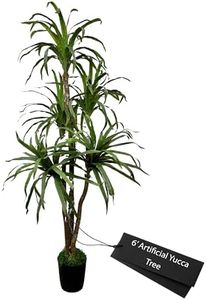 Cypress & Alabaster Handmade 6ft Outdoor Safe Artificial Yucca Plant | Tree with Real Wood Trunks, Hypoallergenic, 6 Foot, Green