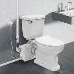 High Power 800Pro Macerating Toilet with Pump for Basement Upflush System, 4 Ports & 2 Discharge Outlets for Household Residential Compact Space Use, Two-Piece Elongated Toilet Kit, 36 ft Vertically