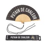 Fisura - Original handheld folding fan with message in french. wooden fan. Original holding Hand Fans. Fan with hanger included (Chaleur, black)