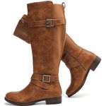 Luoika Women's Extra Wide Calf Knee High Boots, Wide Width Round-Toe Blocked Heel Winter Tall Boots., Brown 503, 12 X-Wide