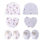 Kuber Industries 10 Pcs Washable Cotton New Born Cap, Mittens and Booties Set for Girl & Boy | Winter Wear Baby Clothes | White & Blue