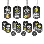 (12-Pack) Softball Dog Tag Necklaces with Inspirational Quotes - Wholesale Bulk Pack of 1 Dozen Dog Tags for Softball Themed Party Favors Supplies - Unisex Gifts for Softball Team Boys Girls Men Women