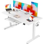 FEZIBO 63-Inch Large Height Adjustable Electric Standing Desk with Keyboard Tray, 63 x 24 Inches Sit Stand up Desk with Splice Board, White Frame/White Top