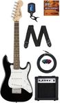 Fender Squier 3/4 Size Kids Mini Strat Electric Guitar Learn-to-Play Bundle w/ Amp, Cable, Tuner, Strap, Picks, Fender Play Online Lessons, and Austin Bazaar Instructional DVD - Black